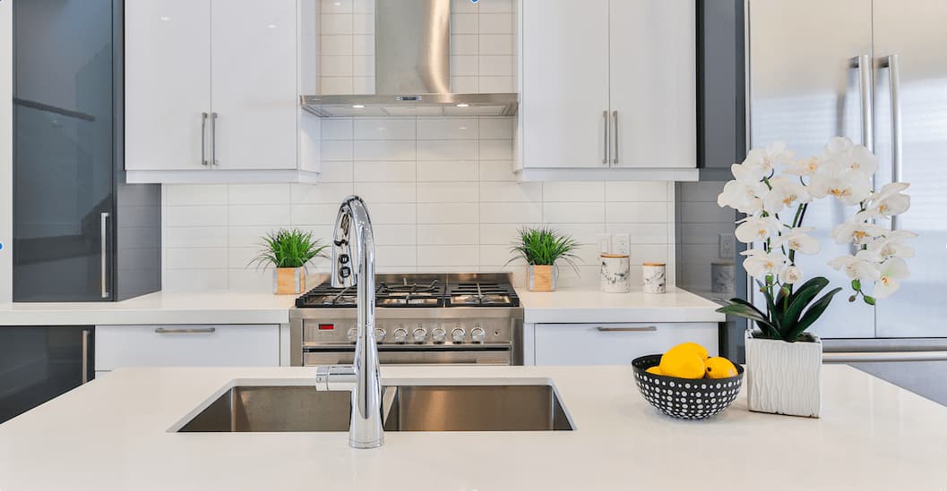 Kitchen with white counters